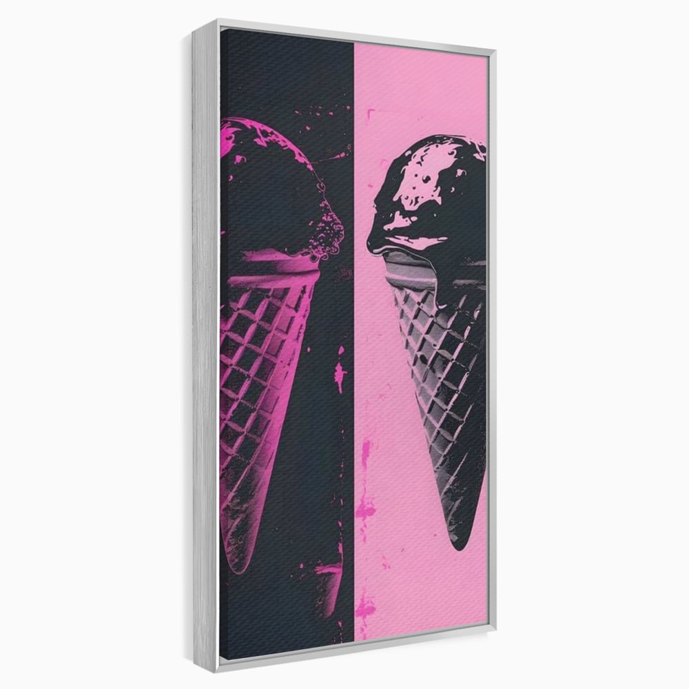 Tablou canvas cu tablou canvas cu doua inghetate pe bat impartit vertical, in rama de aluminiu argintiu